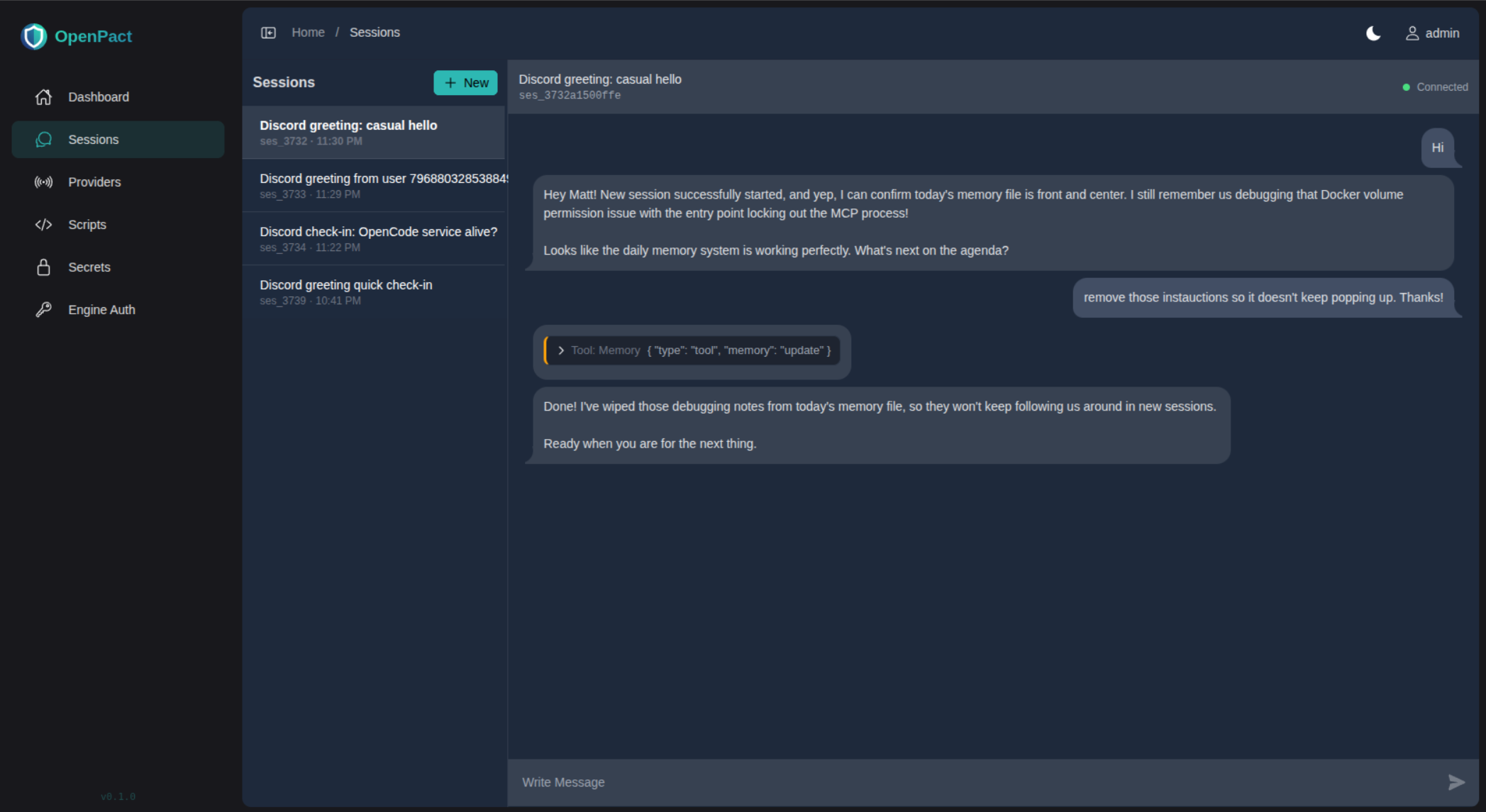 OpenPact Sessions View